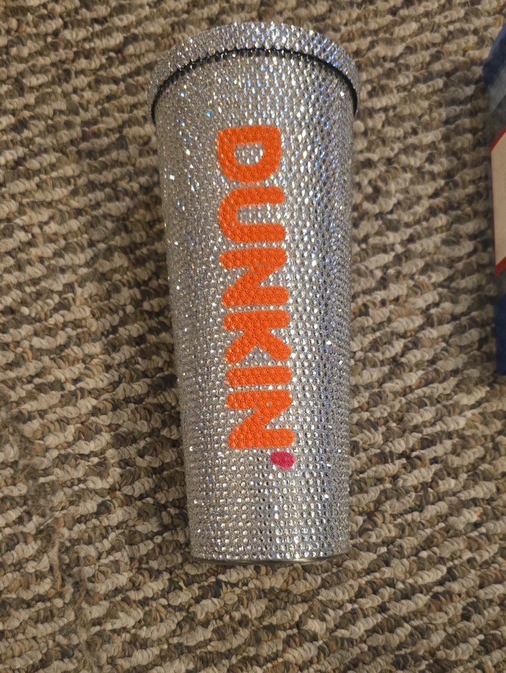 Dunkin Silver Crystal Travel Tumbler with Orange Logo